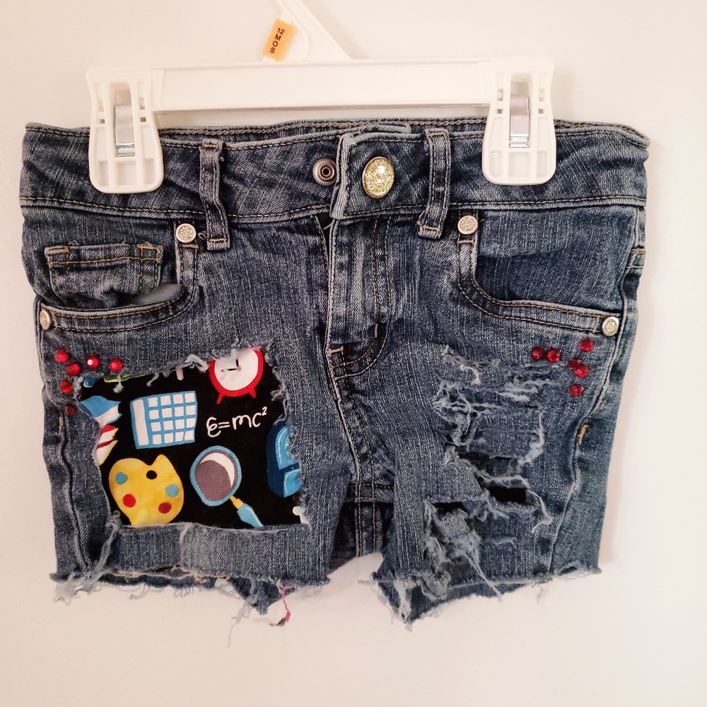 Custom distressed school inspired shorts size 6